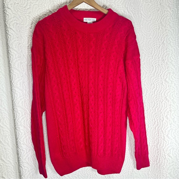 VINTAGE Fuchsia Crew Neck Cable Knit Sweater Top - Picture 1 of 4